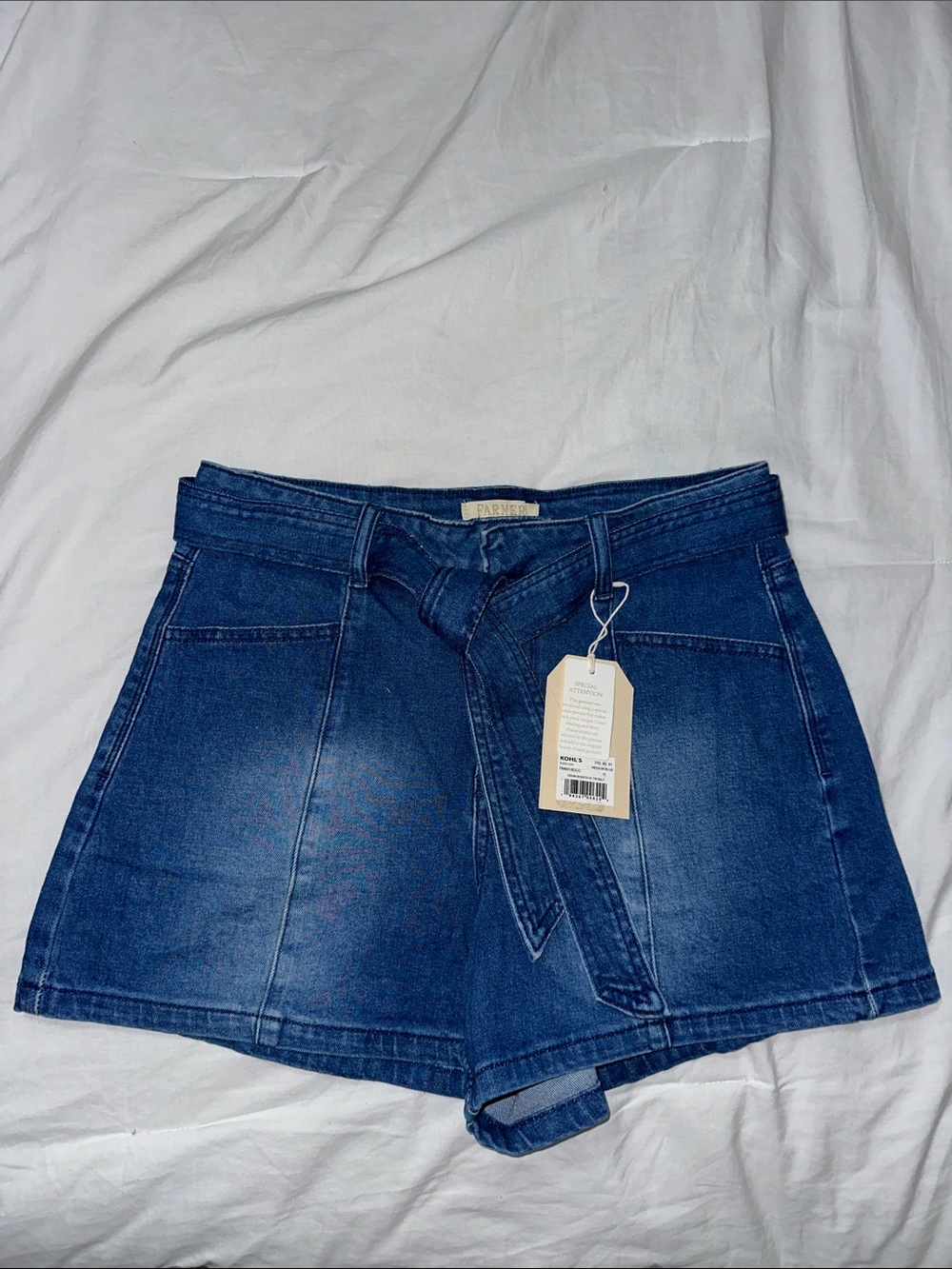 Papermoon Tie-Waist Denim Shorts in Blue